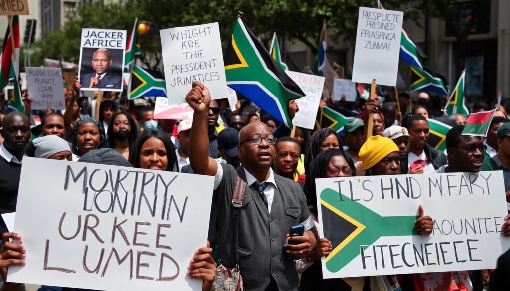 Demonstrasi anti-korupsi di Johannesburg dengan warga menuntut pengunduran diri Presiden Jacob Zuma Demonstrasi anti-korupsi di Johannesburg dengan warga menuntut pengunduran diri Presiden Jacob Zuma
