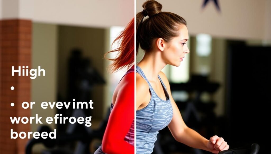 Wanita melakukan interval training dengan periode intensitas berbeda