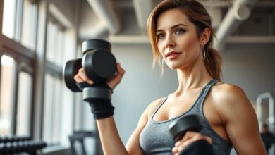 Wanita melakukan kombinasi strength training dan low-impact cardio