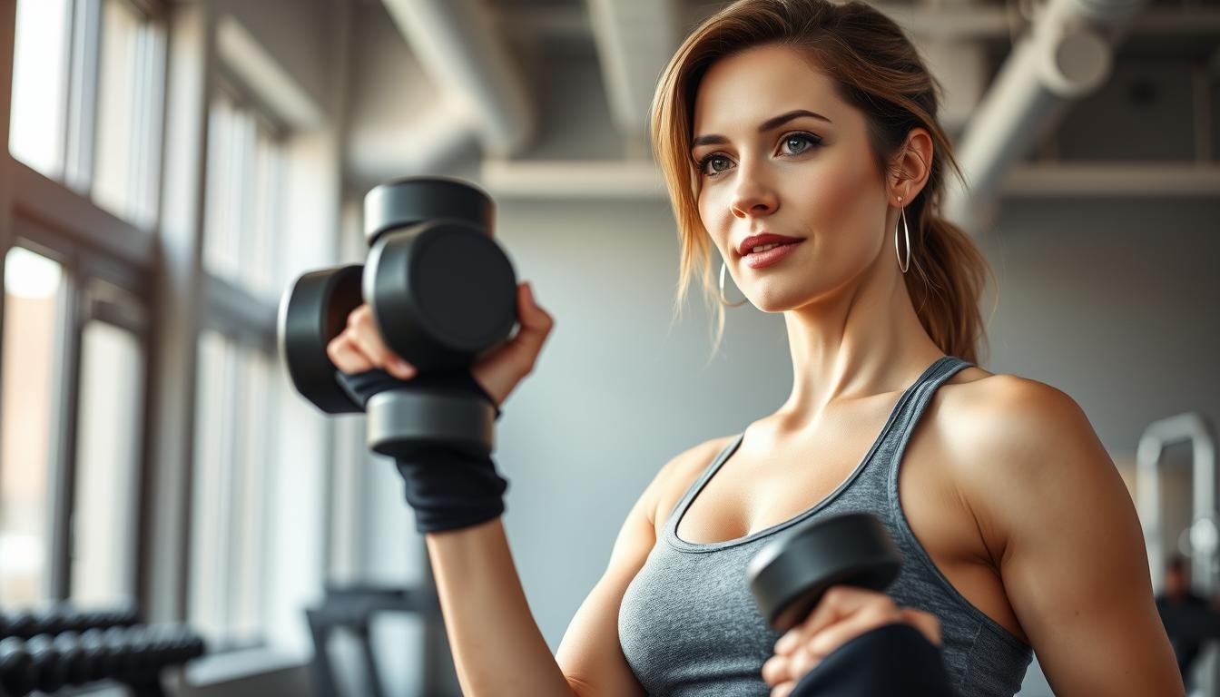 Wanita melakukan kombinasi strength training dan low-impact cardio